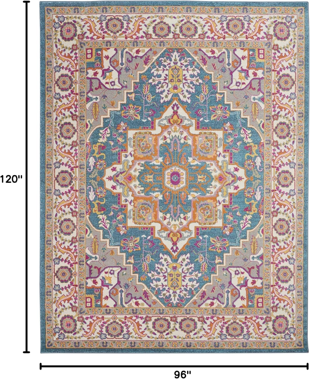 Nourison Home Passion Teal Multicolor 9' x 12' Area Rug - Easy Clean, Non Shedding, Bed Room, Living Room, Dining Room, Kitchen (9' x 12')