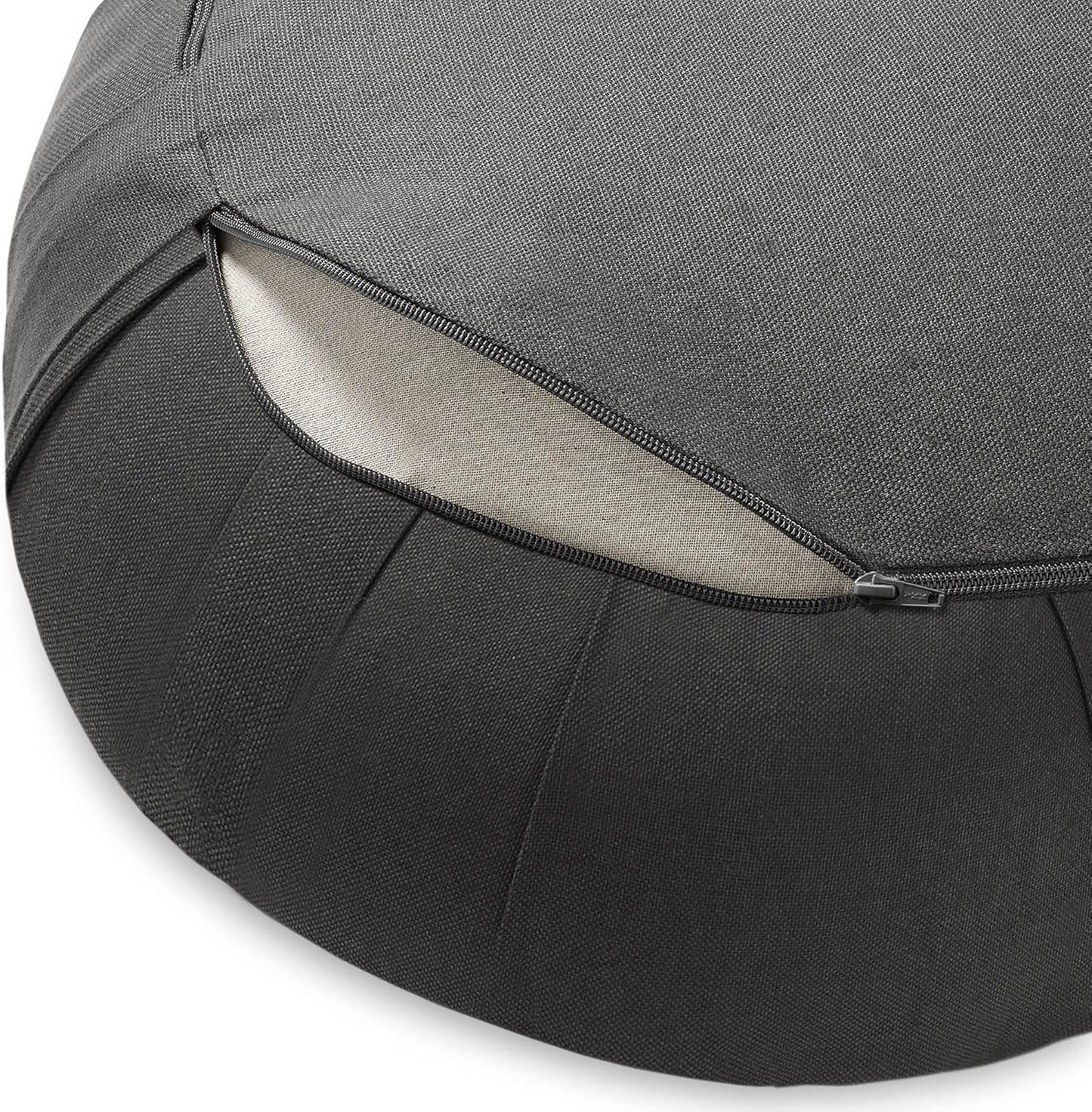 Zafu Meditation Cushion, 15" Round Buckwheat Yoga Pillow with Organic Cotton Cover - Gray