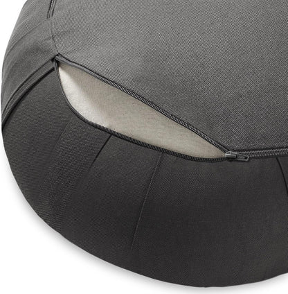 Zafu Meditation Cushion, 15" Round Buckwheat Yoga Pillow with Organic Cotton Cover - Gray