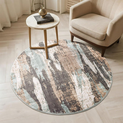 Carvapet 4ft Washable Round Rugs, Modern Abstract Circle Rug, Non Slip Rubber Backing Foldable Low Pile Carpet for Living Room Bedroom, 4ft Red/Orange Rug
