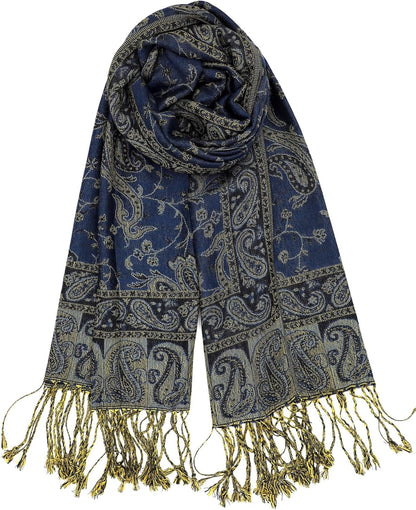 Achillea Reversible Paisley Pashmina Rave Scarf – Exotic Indian Shawls and Wraps for Evening Dresses, Festivals, All Seasons - Colors B
