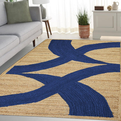 Premium Quality Jute Rug 4x6 Feet Area Rug Natural Fiber Jute Rugs Thick 0.27" Black Abstract Pattern Geometric Rugs for Kids Room, Living Room, Yoga Mat, Indoor Outdoor Carpet - Colors B