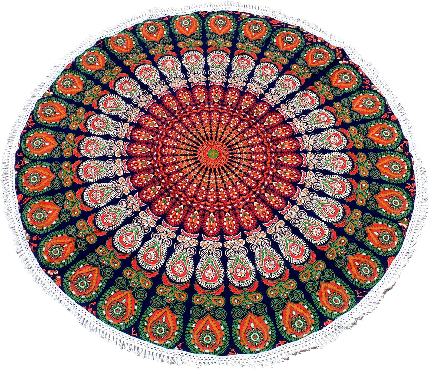Mandala Round Beach Tapestry Boho Hippie Blanket Bohemian Large Table Cloth Home Decor Yoga Mat Meditation Picnic Rug Throw Hippy Gypsy Tablecloth Roundie (42 Inches, Orange And Blue)