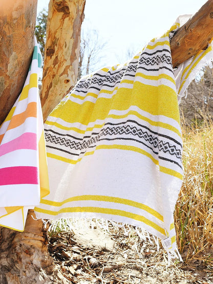 Mexican Blanket by Laguna Beach Textile Co - Beach, Yoga, Camping, or Decorative Throw Blanket - Traditional Handmade Serape (Ivory)