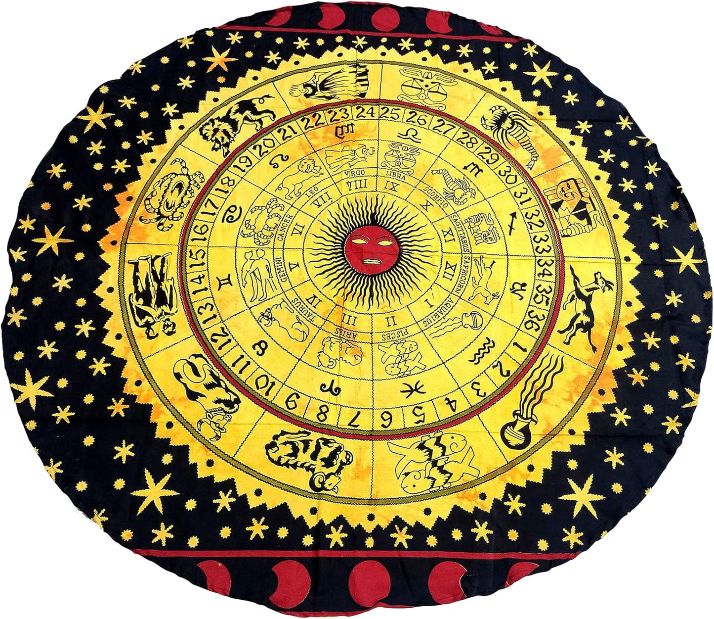 Mandala Round Beach Tapestry Boho Hippie Blanket Bohemian Large Table Cloth Home Decor Yoga Mat Meditation Picnic Rug Throw Hippy Gypsy Tablecloth Roundie (42 Inches, Orange And Blue)