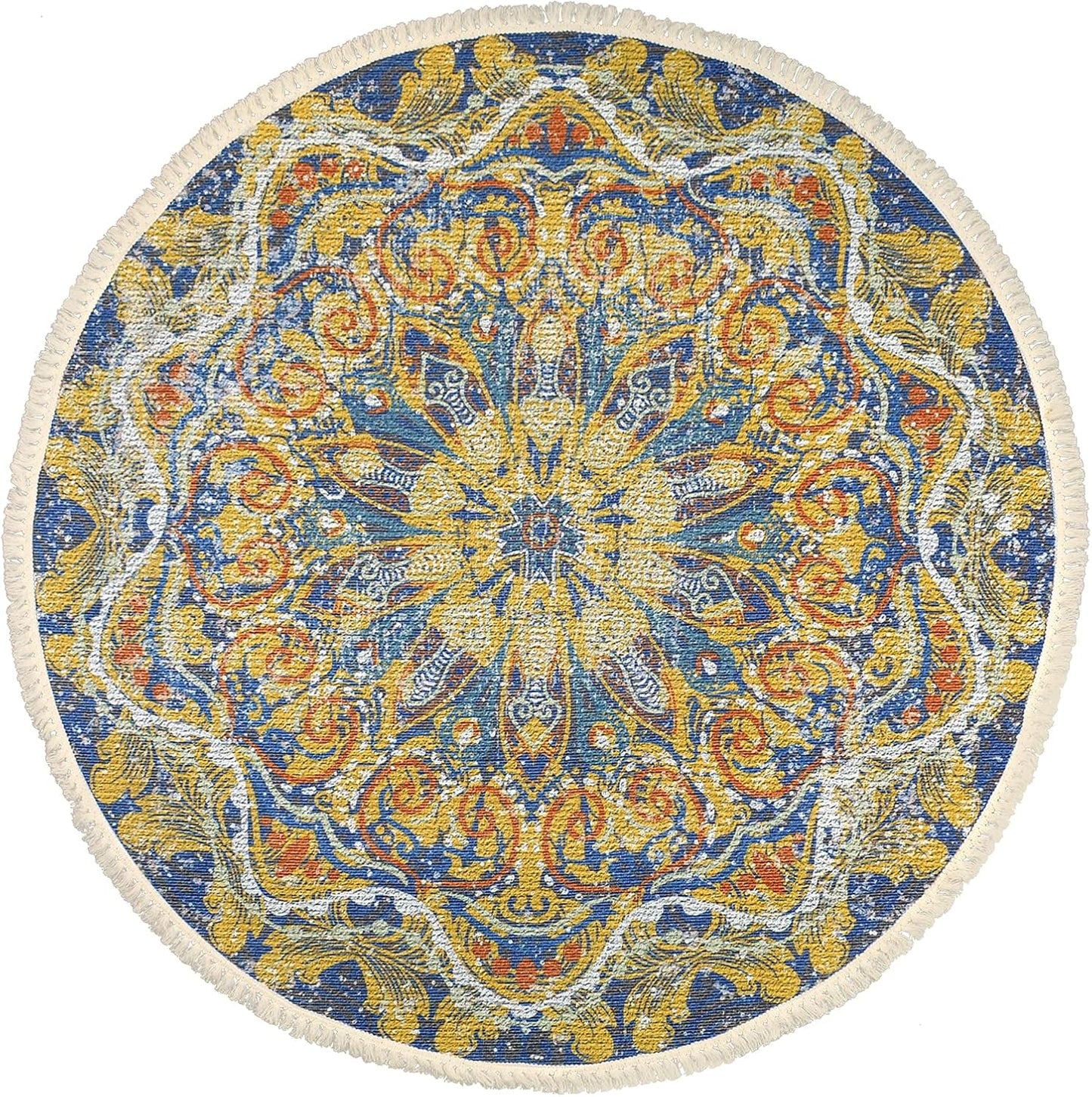 Boho Rug 5Ft Round Bedroom Carpet Circle Nonslip Farmhouse Area Rug Rustic Mandala Floor Mat for Living Room Locker Room Tassel Yoga Throw Rugs Washable Doormat, Purple