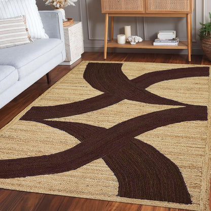 Premium Quality Jute Rug 4x6 Feet Area Rug Natural Fiber Jute Rugs Thick 0.27" Black Abstract Pattern Geometric Rugs for Kids Room, Living Room, Yoga Mat, Indoor Outdoor Carpet - Colors A