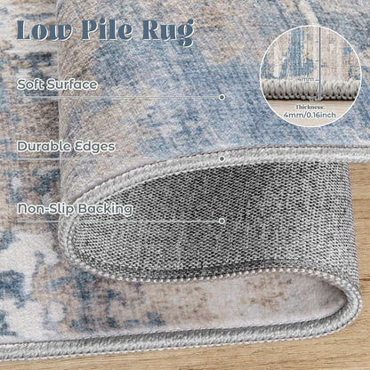 XLUEZ 8x10 Area Rugs for Living Room, Washable Modern Abstract Large Area Rug Neutral Soft Non Slip Kids Rug Stain Resistant Indoor Carpet for Bedroom Nursery Dining Children's Room(Blue, 8'x10')