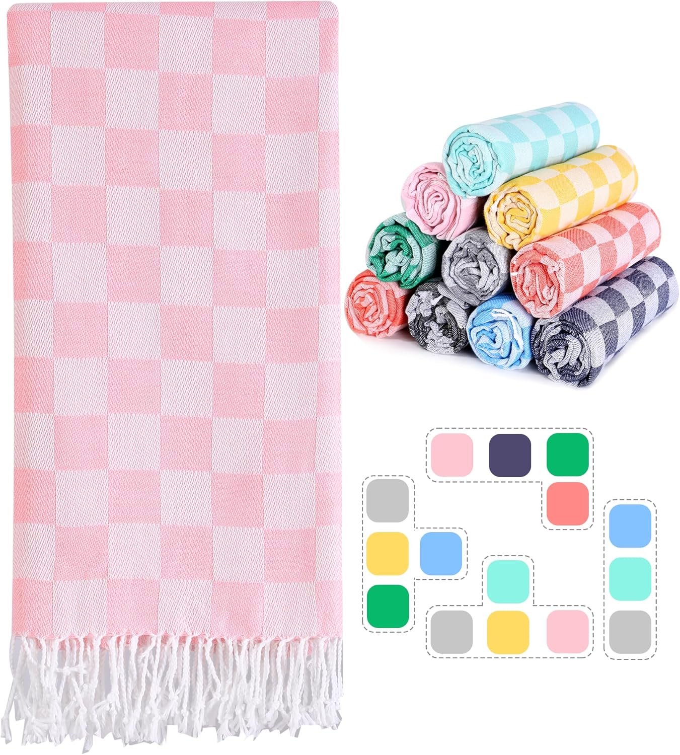 2 Packs Checkered Plaid Yoga Blanket Turkish Towel Extra Large Meditation Supplies Mat Cover Beach Blanket Women Birthday Gift for Mom Wife Sister Girlfriend Mother Adult Friend Husband Son Daughter