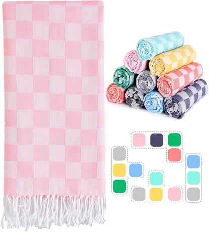 2 Packs Checkered Plaid Yoga Blanket Turkish Towel Extra Large Meditation Supplies Mat Cover Beach Blanket Women Birthday Gift for Mom Wife Sister Girlfriend Mother Adult Friend Husband Son Daughter