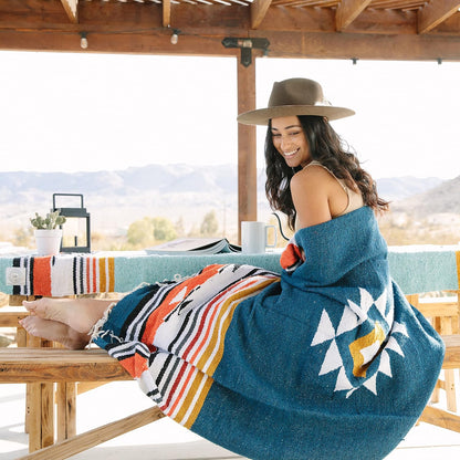 Mexican Blanket by Laguna Beach Textile Co - Beach, Yoga, Camping, or Decorative Throw Blanket - Traditional Handmade Serape (Ivory)
