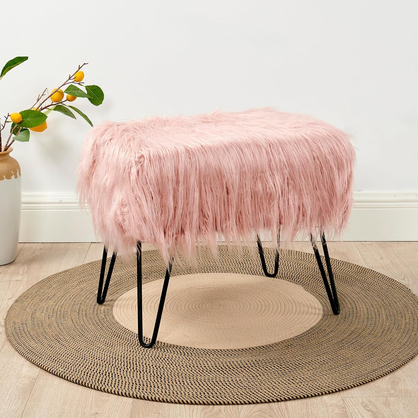 Home Soft Things Green Mongolian Faux Fur Ottoman, Desert Sage, 19'' x 13'' x 17'', Cozy Plush Fluffy Ottoman Foot Rest Stool for Living Room Bedroom Entryway Makeup Bench End of Bed Home Décor