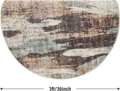 Carvapet 4ft Washable Round Rugs, Modern Abstract Circle Rug, Non Slip Rubber Backing Foldable Low Pile Carpet for Living Room Bedroom, 4ft Red/Orange Rug