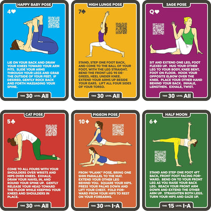 Stack 52 Yoga Exercise Cards: Designed by Certified Yoga Instructor. Video Instructions Included. Beginner to Advanced Poses and Asana Workout Games. Improve Fitness and Flexibility. (Base Deck)