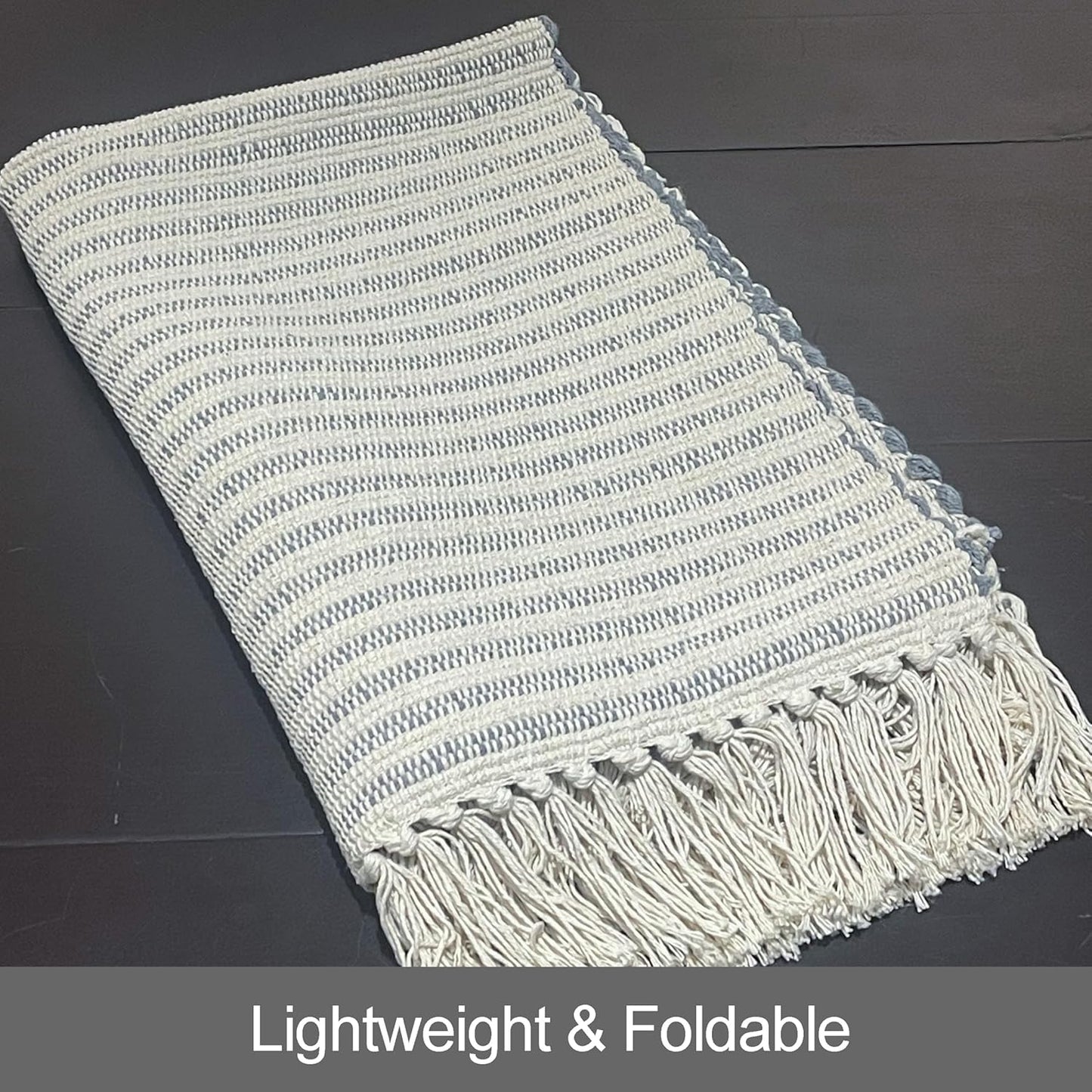 Chardin home Beige & Ivory Providence Runner 2.5x8 feet |Hand Woven Farmhouse Rug with Hand Knotted Fringes|Great in Kitchens entryways Hallways Bathrooms Meditation Yoga Mat|Reversible Cotton Rug