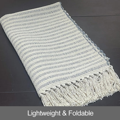 Chardin home Beige & Ivory Providence Runner 2.5x8 feet |Hand Woven Farmhouse Rug with Hand Knotted Fringes|Great in Kitchens entryways Hallways Bathrooms Meditation Yoga Mat|Reversible Cotton Rug