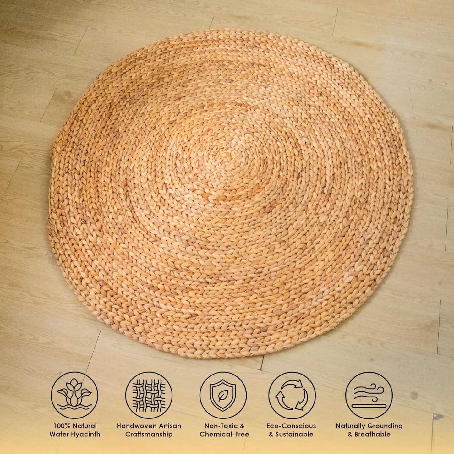 Water Hyacinth Meditation Mat | Non-Slip Exercise & Fitness Mat for Meditation | Natural Rug, Straw Floor Mat for Living Room, Bedroom and More
