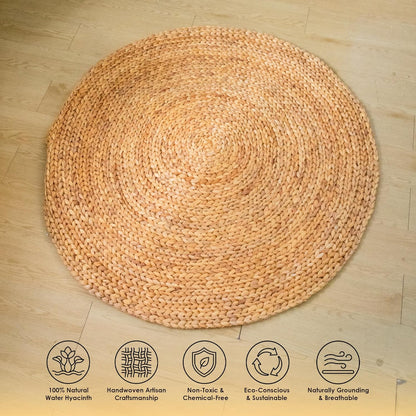 Water Hyacinth Meditation Mat | Non-Slip Exercise & Fitness Mat for Meditation | Natural Rug, Straw Floor Mat for Living Room, Bedroom and More
