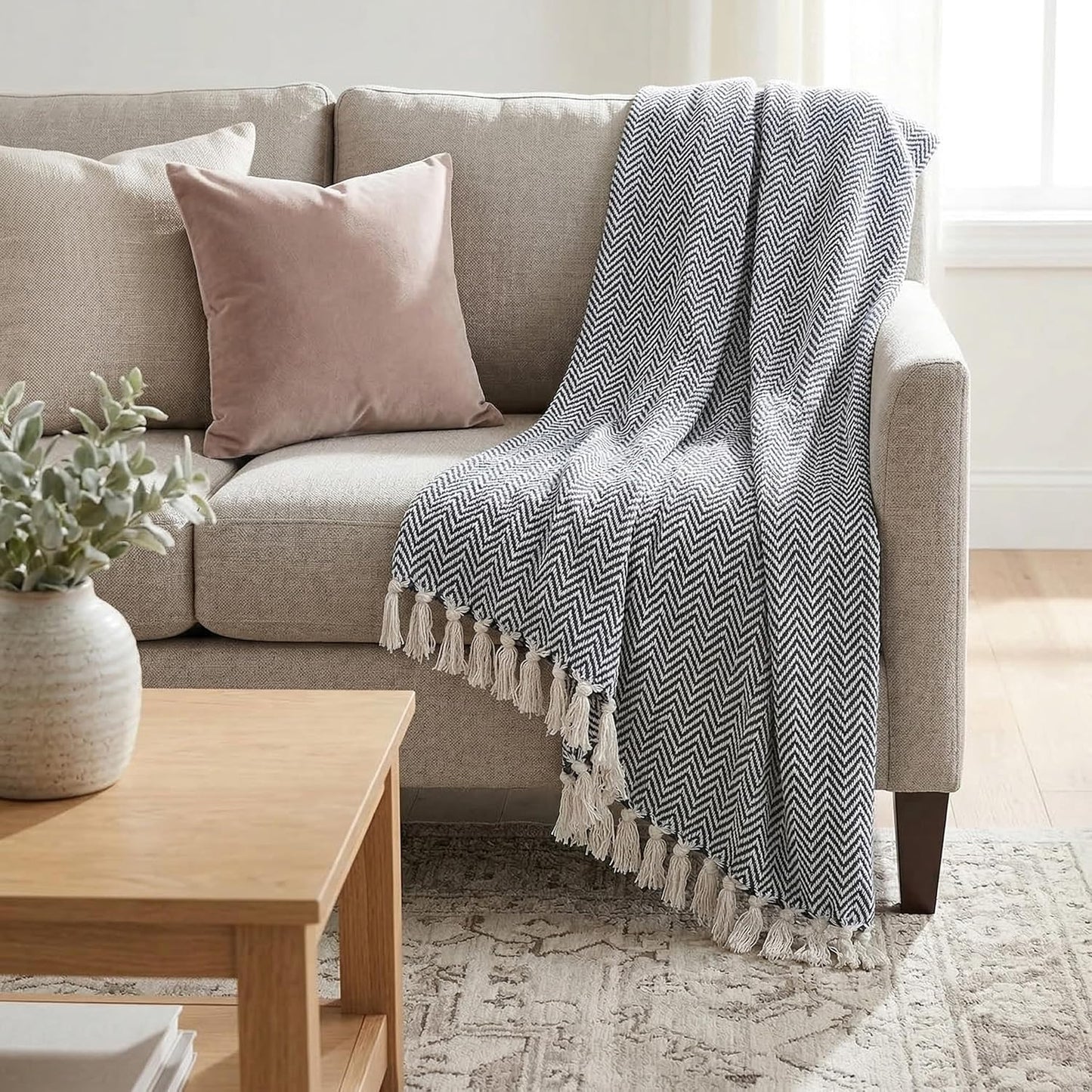 Americanflat 50x60 Throw Blanket - Soft and Breathable Cotton Throw Blanket for Couch, Bed, Chair - Decorative Blankets Perfect for Home or Outdoor Use - Navy Blue and White Double Diamond Design
