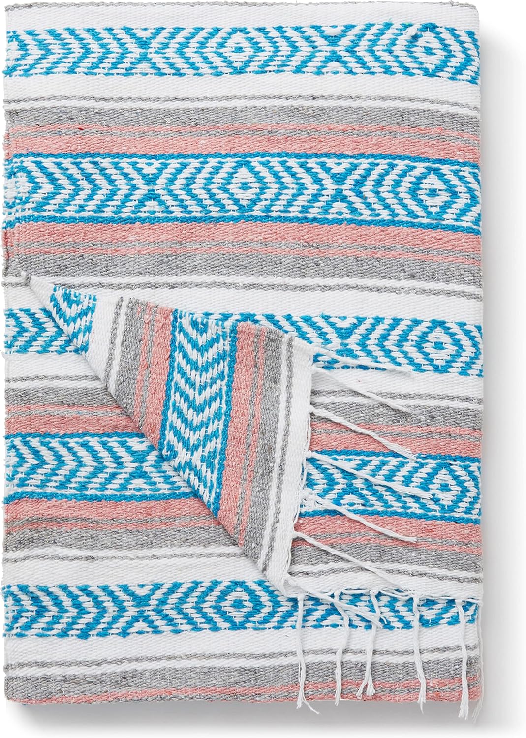 Mexican Blanket by Laguna Beach Textile Co - Beach, Yoga, Camping, or Decorative Throw Blanket - Traditional Handmade Serape (Ivory)