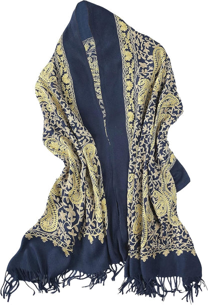 Urban CoCo Women's Embroidered Oversize Tassel Shawl Scarf Wraps for Women