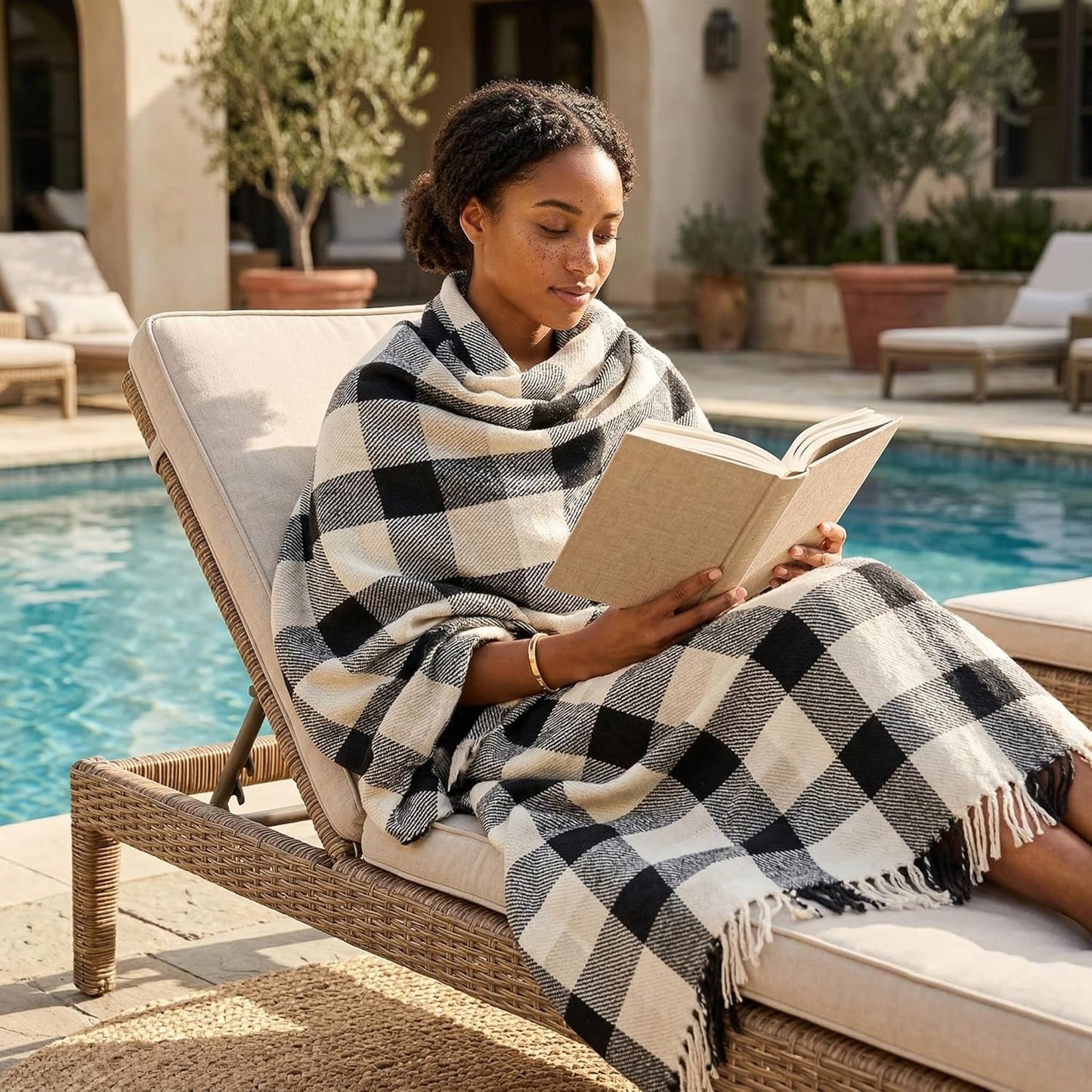 Americanflat 50x60 Throw Blanket - Soft and Breathable Cotton Throw Blanket for Couch, Bed, Chair - Decorative Blankets Perfect for Home or Outdoor Use - Navy Blue and White Double Diamond Design
