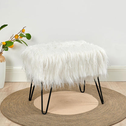 Home Soft Things Green Mongolian Faux Fur Ottoman, Desert Sage, 19'' x 13'' x 17'', Cozy Plush Fluffy Ottoman Foot Rest Stool for Living Room Bedroom Entryway Makeup Bench End of Bed Home Décor