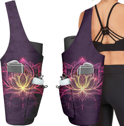 Yoga Bag for Women, Large Yoga Mat Bag Tote Carrier with Wet Dry Pocket, Water Bottle Holder & Adjustable Strap, Fits 1/2" Thick Yoga Mat for Gym, Pilates, Travel, Work