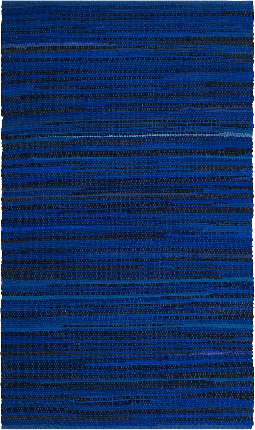 SAFAVIEH Area Rug 3x5 - Rag Rug Collection - Blue & Multi, Handmade Cotton, Boho Stripe Pattern, Ideal for Entryway, Living Room, Bedroom, Dining Space (RAR130B)