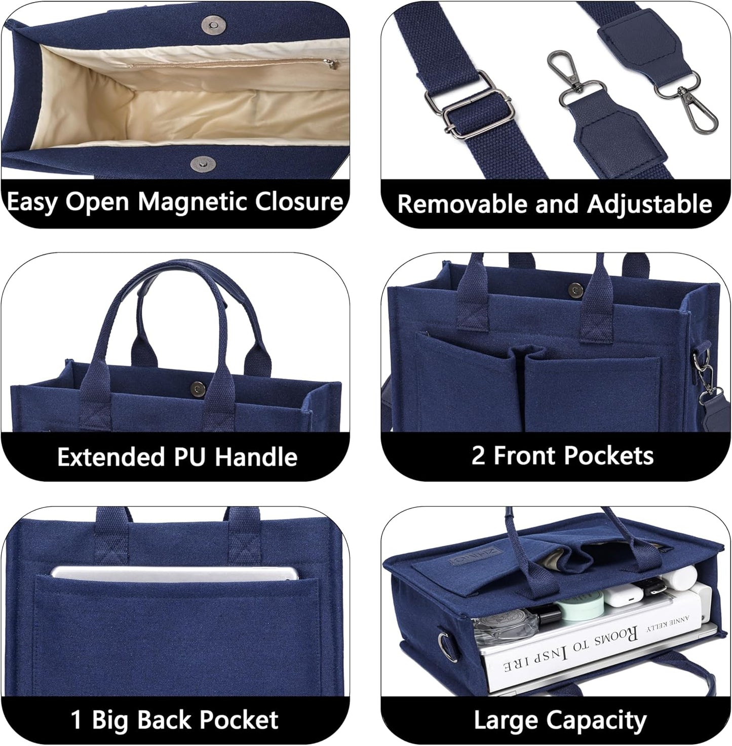 ZHMO Canvas Tote Bag for Women,Women's Bags Crossbody Bags Work Laptop Tote Bag Large Handbags Purse for Travel Nurse Teacher