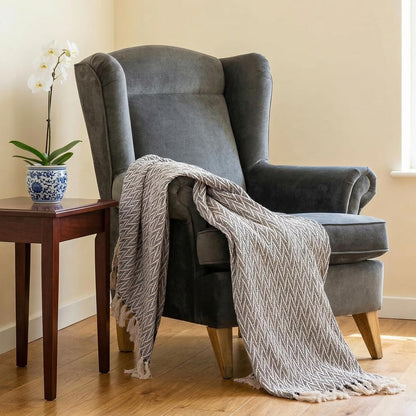 Americanflat 50x60 Throw Blanket - Soft and Breathable Cotton Throw Blanket for Couch, Bed, Chair - Decorative Blankets Perfect for Home or Outdoor Use - Navy Blue and White Double Diamond Design
