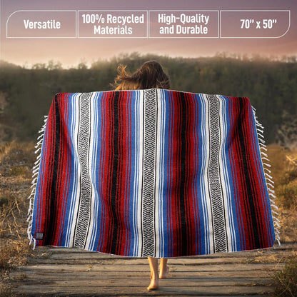 Hydration Nation Authentic Large Handwoven Mexican Blanket - Soft Yoga - Durable Serape - Lightweight Falsa, Beach, Camping, Picnic, Outdoor 70"x50" - Mandarin