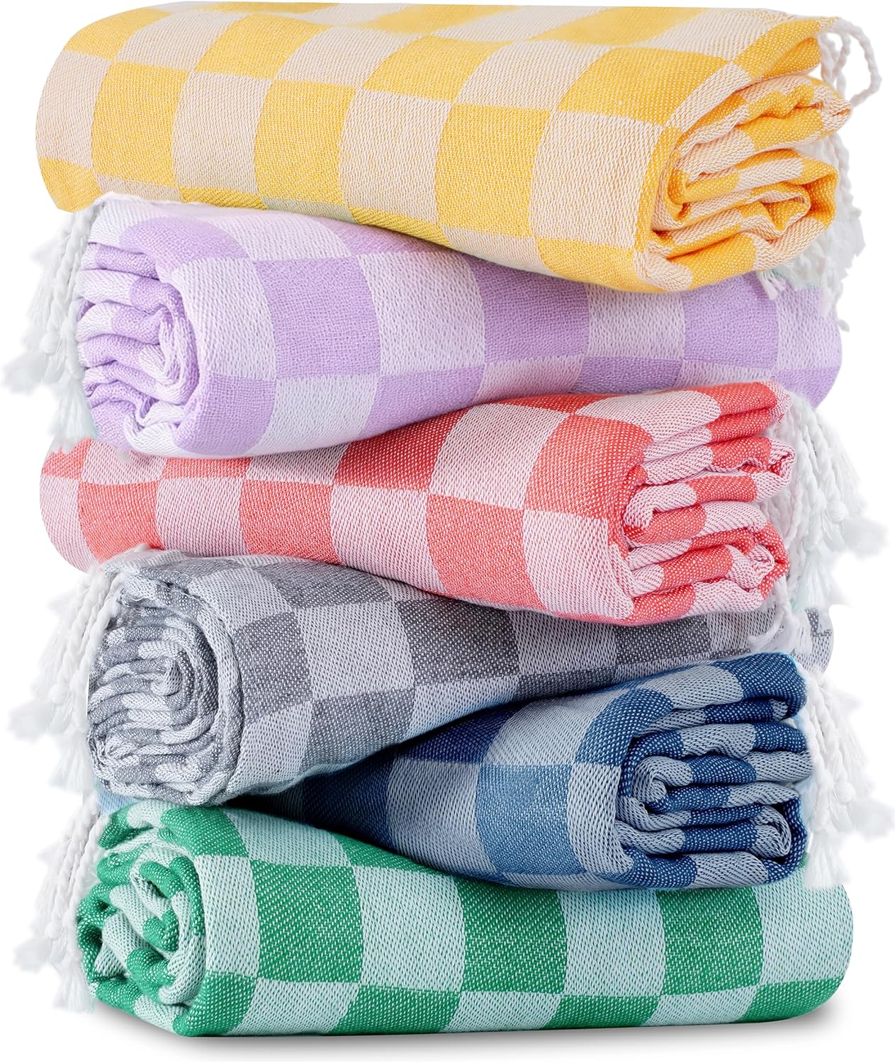 2 Packs Checkered Plaid Yoga Blanket Turkish Towel Extra Large Meditation Supplies Mat Cover Beach Blanket Women Birthday Gift for Mom Wife Sister Girlfriend Mother Adult Friend Husband Son Daughter
