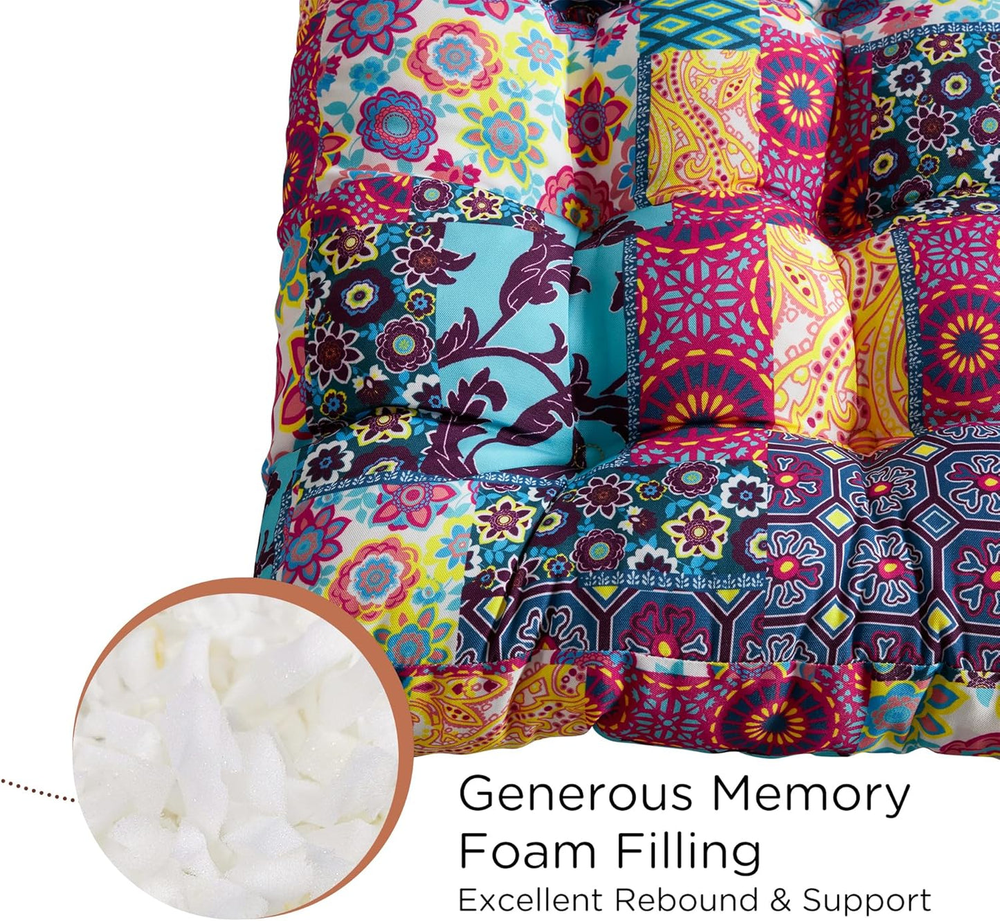 Codi Boho Floor Pillow, Large Meditation Cushion for Adults, Square Pillows Seating for Yoga Living Room Tatami Sitting Home Decor, Memory Foam Added, 22x22 Inch, Multi Patchwork