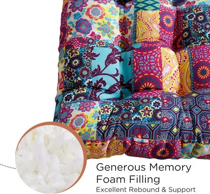 Codi Boho Floor Pillow, Large Meditation Cushion for Adults, Square Pillows Seating for Yoga Living Room Tatami Sitting Home Decor, Memory Foam Added, 22x22 Inch, Multi Patchwork