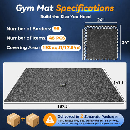 SUPERJARE 1" Extra-Thick Rubber Top Exercise Mat, Puzzle Gym Flooring for Home Gym, Gym Mat for Workout Equipment, Interlocking Floor Tiles with EVA Foam, 12 Pcs 48 Sq Ft, Black/Grey