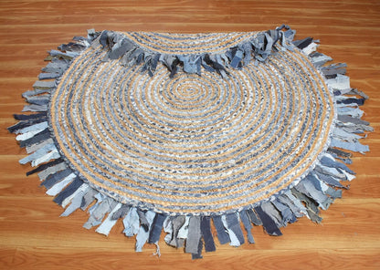 Collection Circle Area Rug - 3 x 3 Ft' Beige and Black Geometric Pettern Jute Mat Ideal for High Traffic Area in Hallway Bedroom Living Room Dining Room Kitchen Terrace Yoga Mat