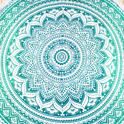 Mandala Round Beach Tapestry Boho Hippie Blanket Bohemian Large Table Cloth Home Decor Yoga Mat Meditation Picnic Rug Throw Hippy Gypsy Tablecloth Roundie (42 Inches, Orange And Blue)