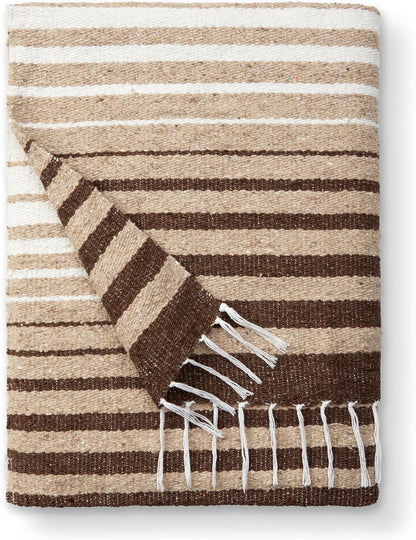 Mexican Blanket by Laguna Beach Textile Co - Beach, Yoga, Camping, or Decorative Throw Blanket - Traditional Handmade Serape (Ivory)