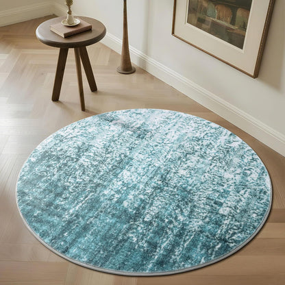 Carvapet 4ft Washable Round Rugs, Modern Abstract Circle Rug, Non Slip Rubber Backing Foldable Low Pile Carpet for Living Room Bedroom, 4ft Red/Orange Rug