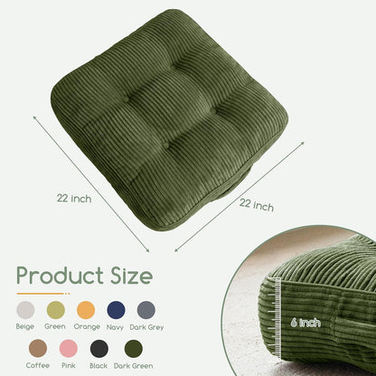 HIGOGOGO Floor Pillow Cushion for Adults, Meditation Cushion Pillow, Large Square Floor Sitting, Tufted Corduroy Cover, for Tatami Living Room or Yoga, 22x22 Inch, Dark Grey