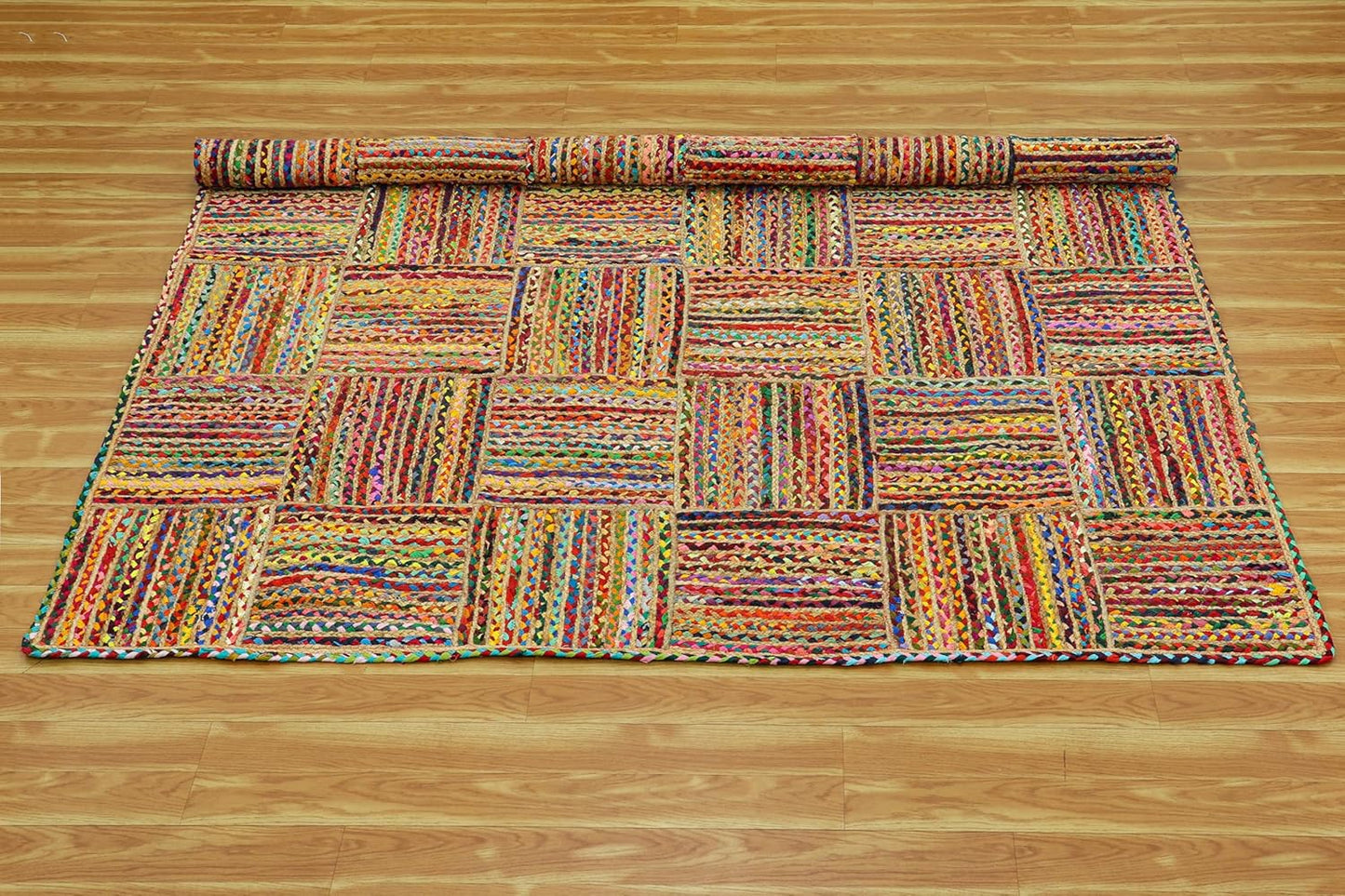 Kilim Rug 3' Round Area Rug Olive Beige White Braided Jute Carpet, Indoor Outdoor Flatweave Rug for Bedroom, Bedside, Kitchen, Beach & Terrace Yoga Mat - Colors A