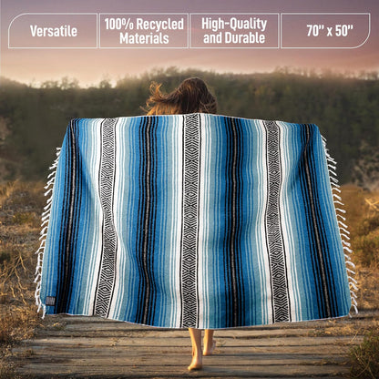 Hydration Nation Authentic Large Handwoven Mexican Blanket - Soft Yoga - Durable Serape - Lightweight Falsa, Beach, Camping, Picnic, Outdoor 70"x50" - Mandarin