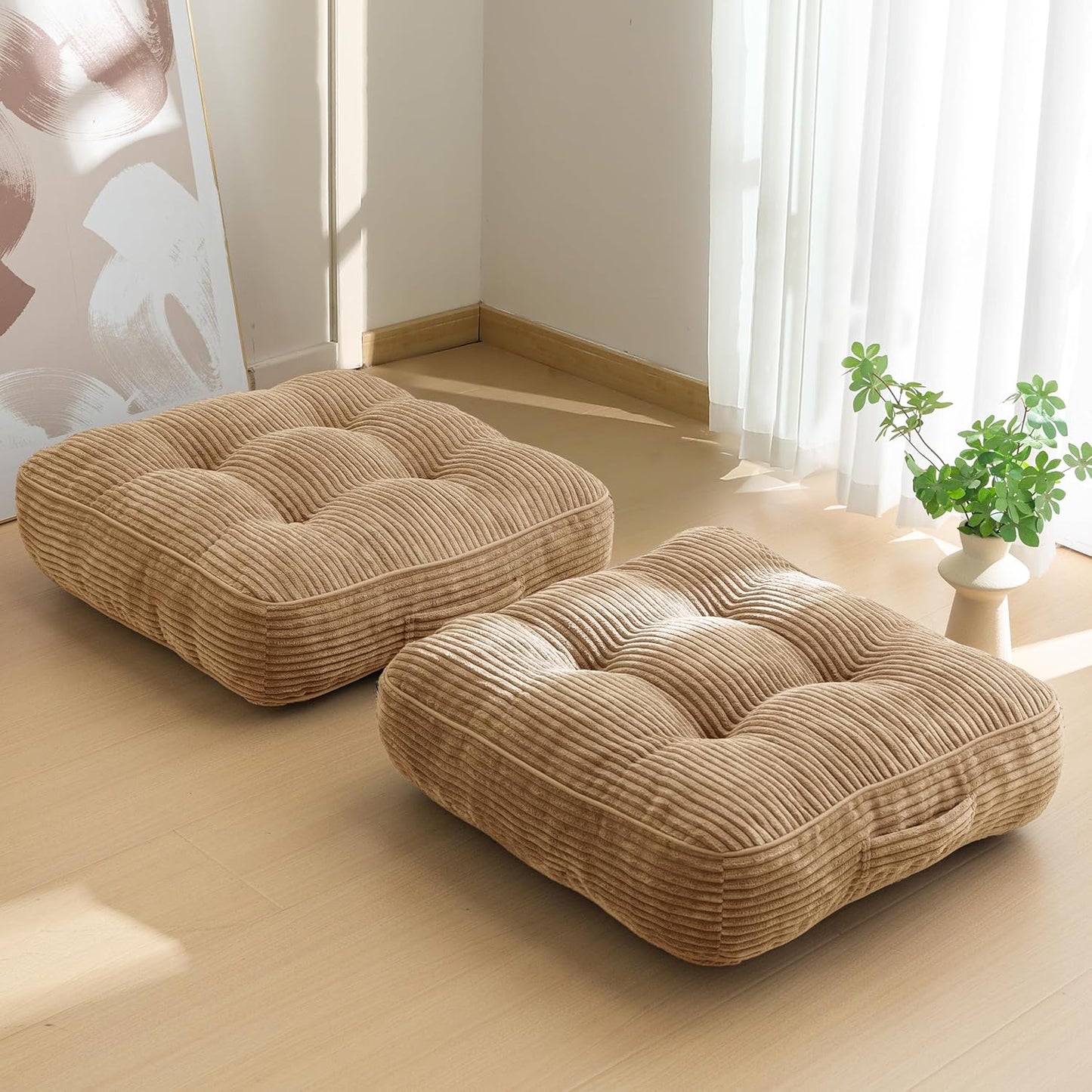 HIGOGOGO Floor Pillow Cushion for Adults, Meditation Cushion Pillow, Large Square Floor Sitting, Tufted Corduroy Cover, for Tatami Living Room or Yoga, 22x22 Inch, Dark Grey