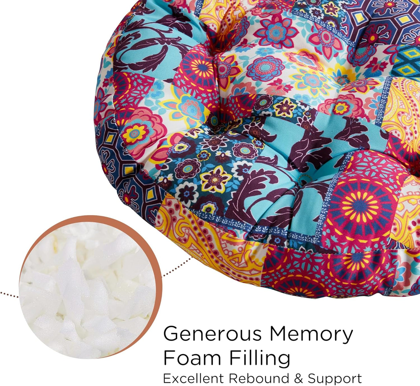 Codi Boho Floor Pillow, Large Meditation Cushion for Adults, Square Pillows Seating for Yoga Living Room Tatami Sitting Home Decor, Memory Foam Added, 22x22 Inch, Multi Patchwork