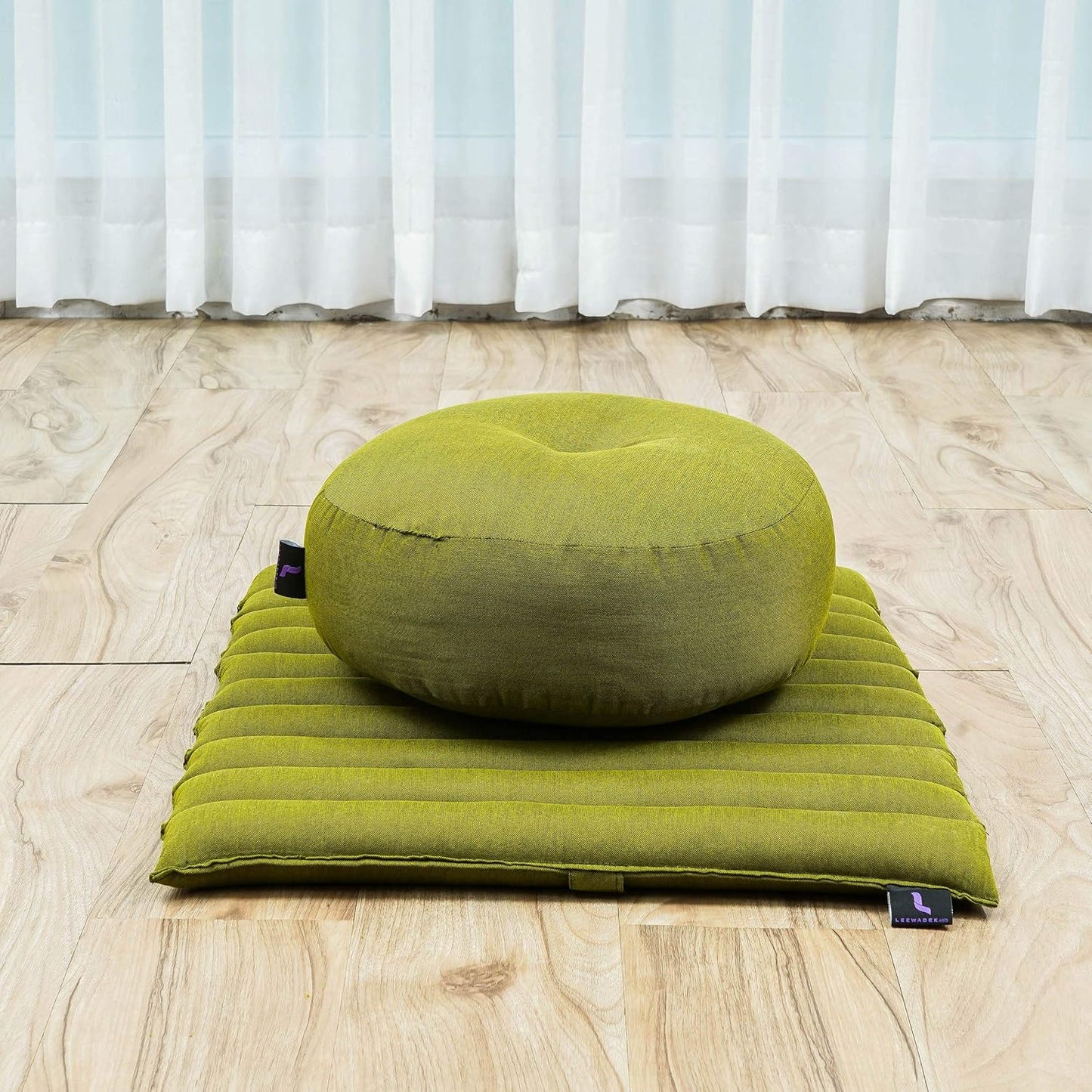Leewadee Meditation Cushion Set – 1 Small Zafu Yoga Pillow and 1 Small Roll-Up Zabuton Mat Filled with Kapok
