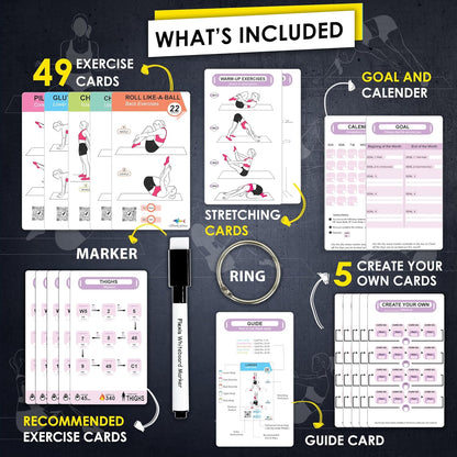 Flexies Pilates Workout Cards - 58 Exercise Cards with Pilates Mat Workout Postures, Video Instructions & Breathing Tips | Free Ring & Dry-Erase Marker to Create at home pilates womens workout planner