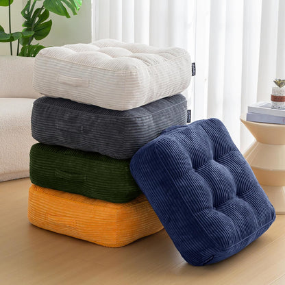 HIGOGOGO Floor Pillow Cushion for Adults, Meditation Cushion Pillow, Large Square Floor Sitting, Tufted Corduroy Cover, for Tatami Living Room or Yoga, 22x22 Inch, Dark Grey