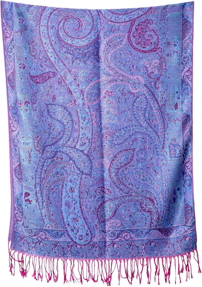 Achillea Reversible Paisley Pashmina Rave Scarf – Exotic Indian Shawls and Wraps for Evening Dresses, Festivals, All Seasons - Colors B