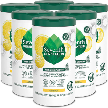 Seventh Generation Multi-Surface Wipes, 70 Count, Pack of 3, Garden Mint, Plant-Based Cleaning Wipes, No Harsh Fumes or Residue, Safe Around Kids